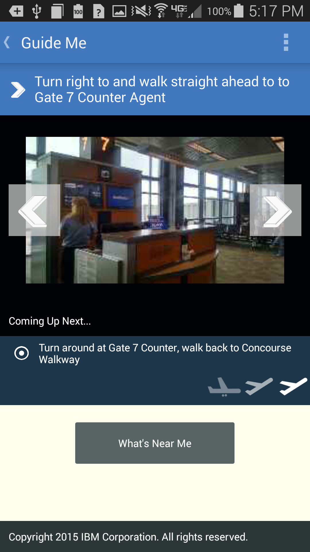 Screenshot of step by step directions from IBM Accessible Airport App