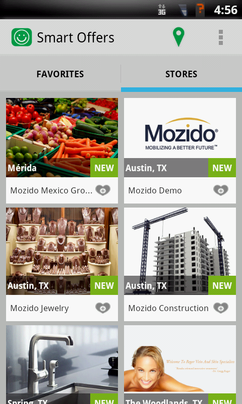 Screenshot of businesses screen from Mozido Smart Offers App