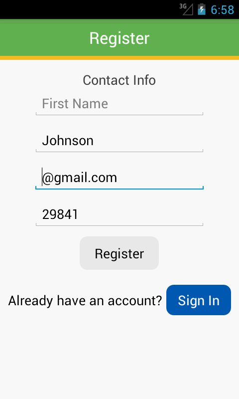 Screenshot of user registration screen from Mozido Smart Offers App